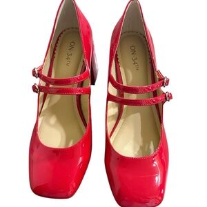 ON-34TH Tovveep Square Toe Red Patent Leather Block Heel Mary Janes NWT Size 8